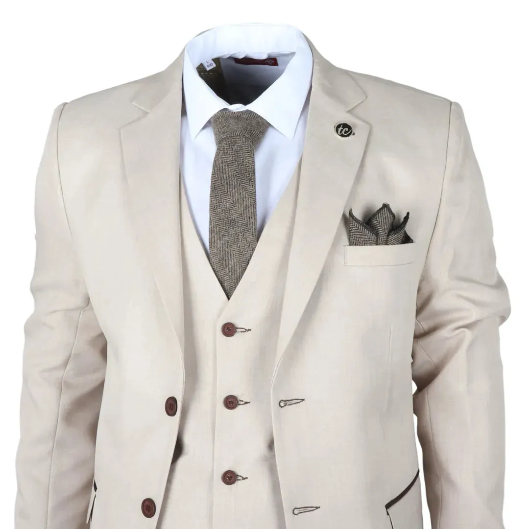 IM04 - Men's Beige 3 Piece Tailored Fit Wedding Suit
