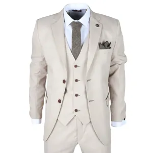 IM04 - Men's Beige 3 Piece Tailored Fit Wedding Suit