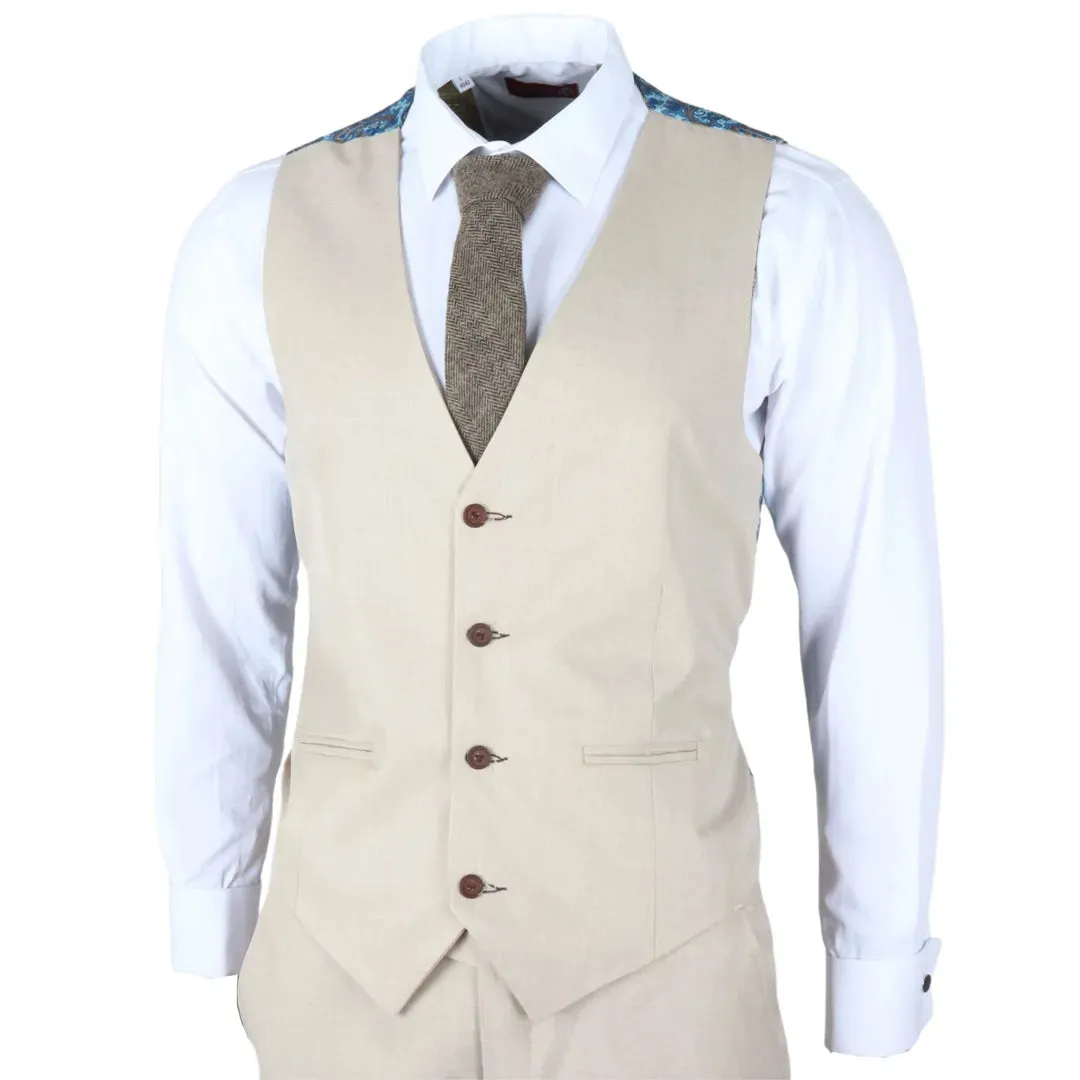 IM04 - Men's Beige 3 Piece Tailored Fit Wedding Suit