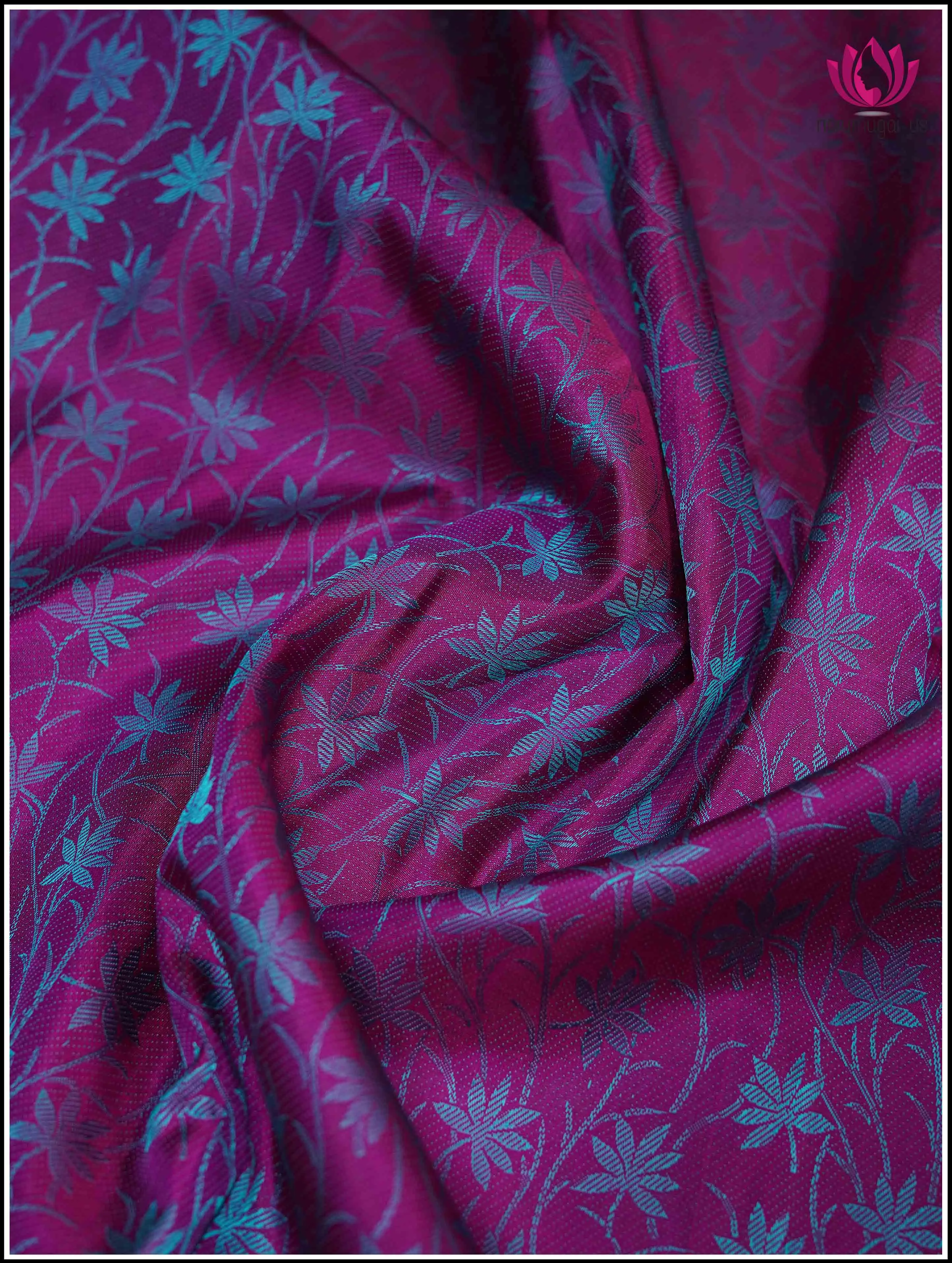 Kanchipuram Silk Saree in an Eggplant Purple with Teal Blue - Silkmark Certified
