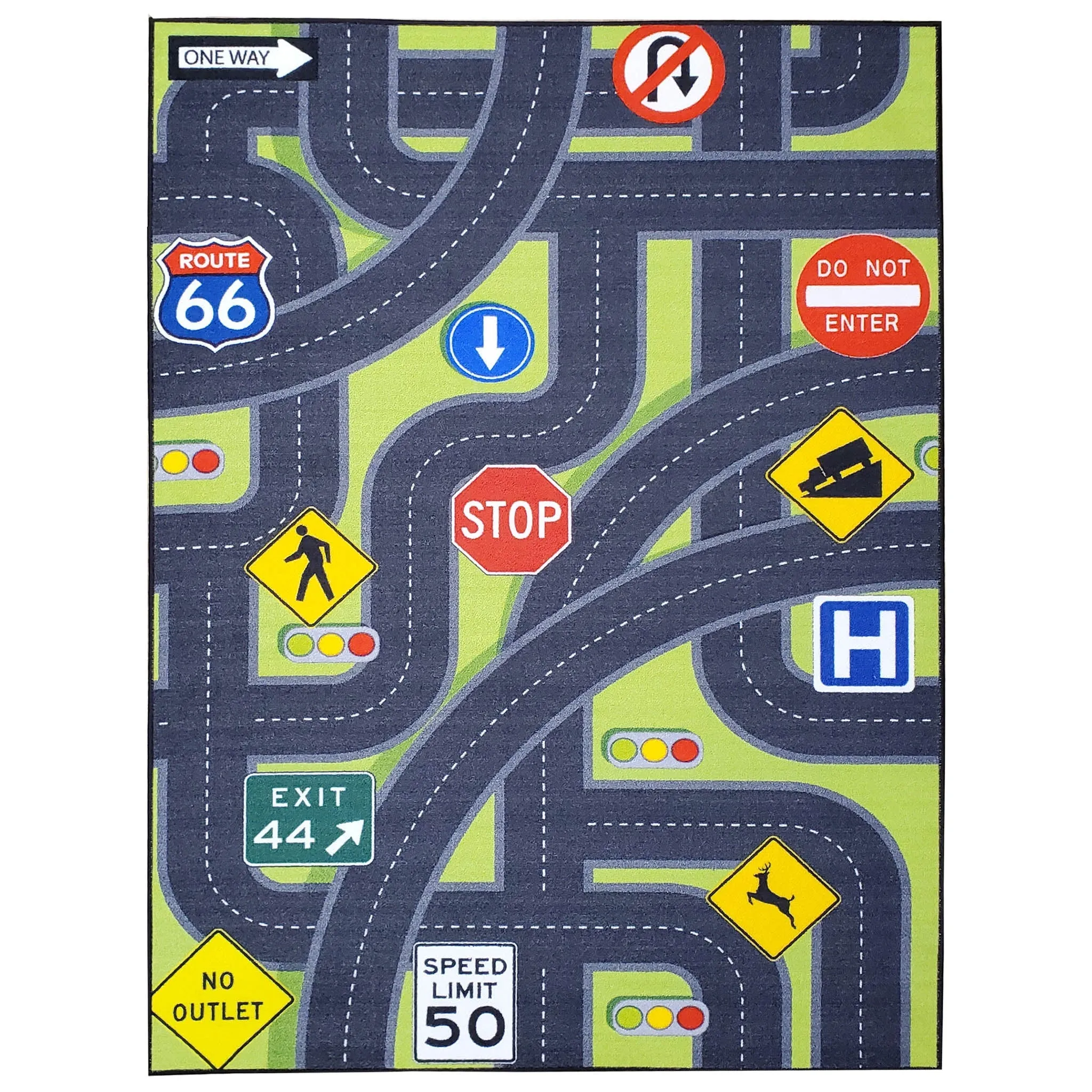 Kids Area Rug Traffic Signs Educational Non Slip Rubber Back Stain Resistant