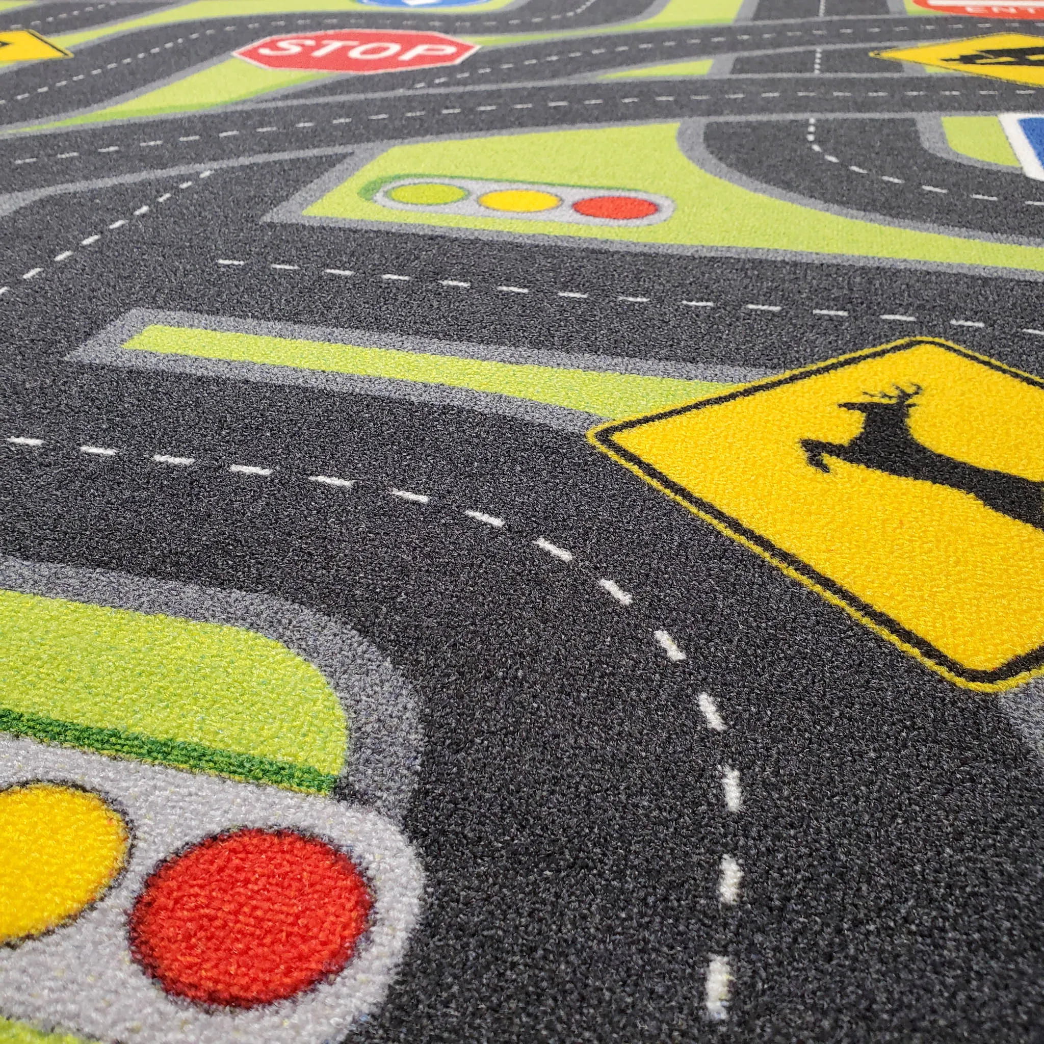 Kids Area Rug Traffic Signs Educational Non Slip Rubber Back Stain Resistant