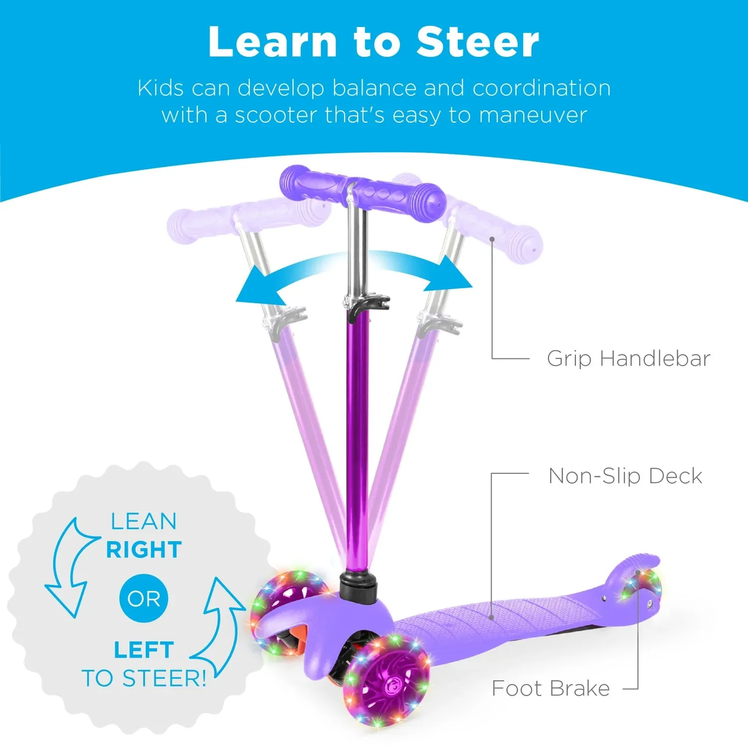 Kids Mini Kick Scooter Toy w/ Colorful Light-Up Wheels, Adjustable T-Bar