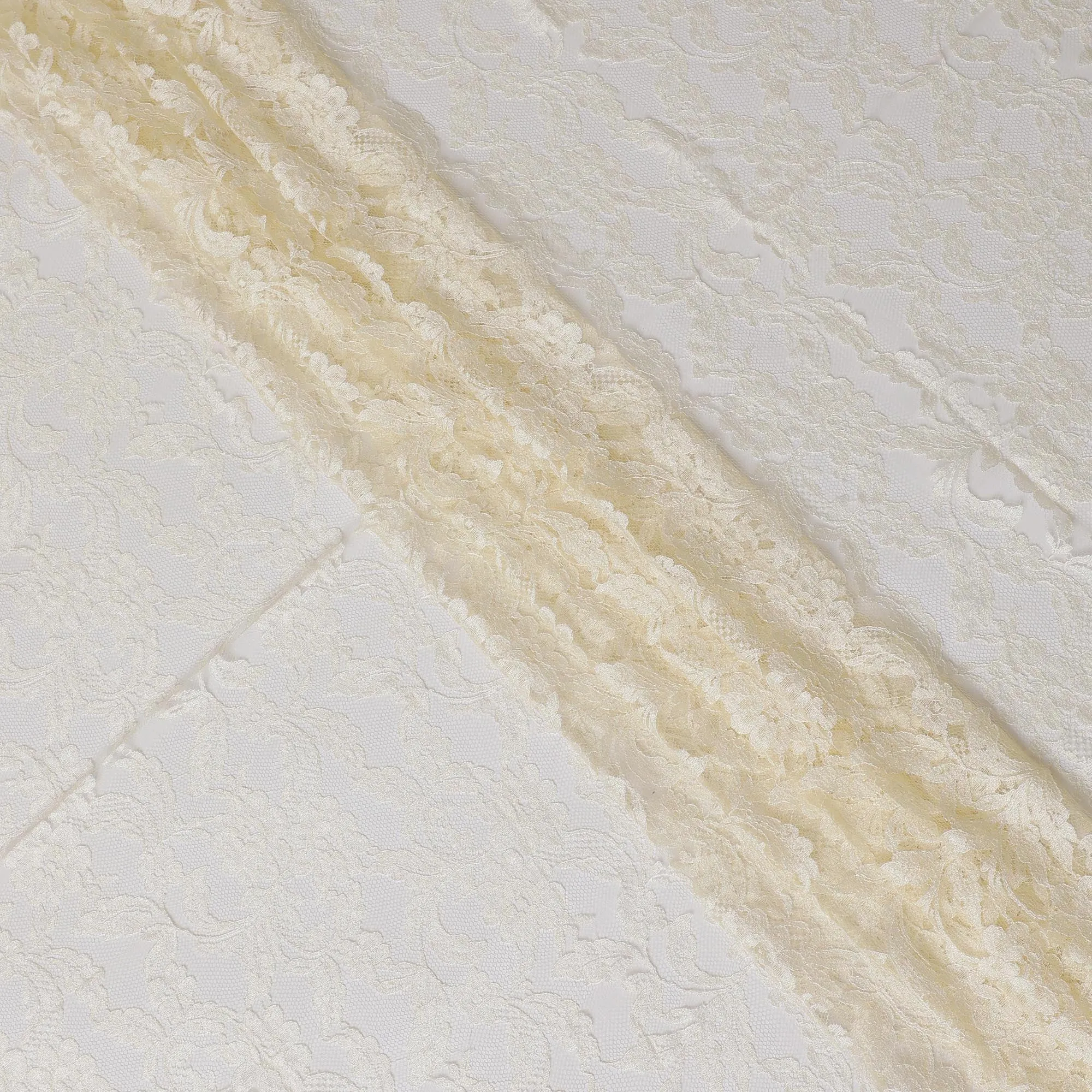 Light beige, blonde yellow Premium pure French Chantilly lace fabric in floral design-D14043S