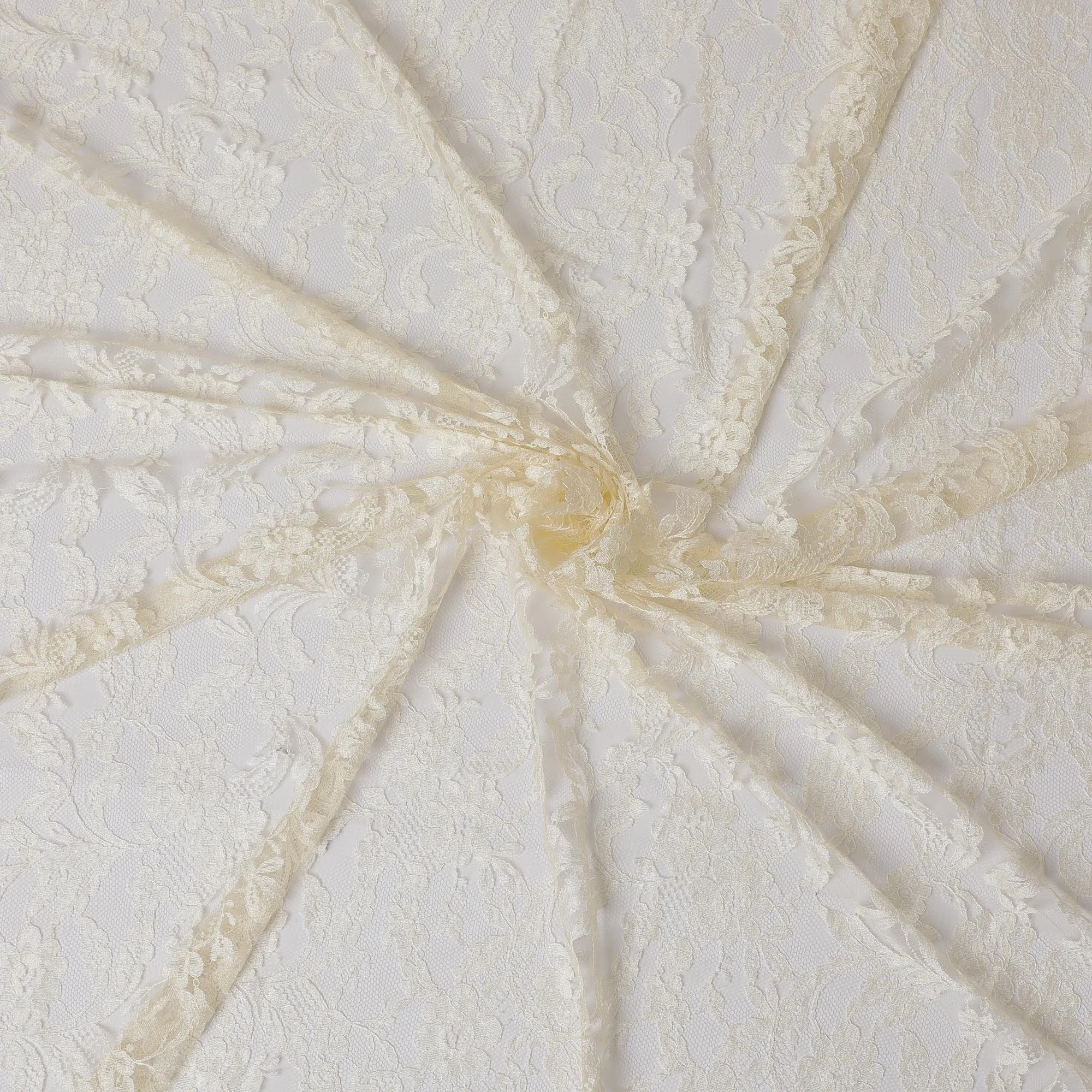 Light beige, blonde yellow Premium pure French Chantilly lace fabric in floral design-D14043S