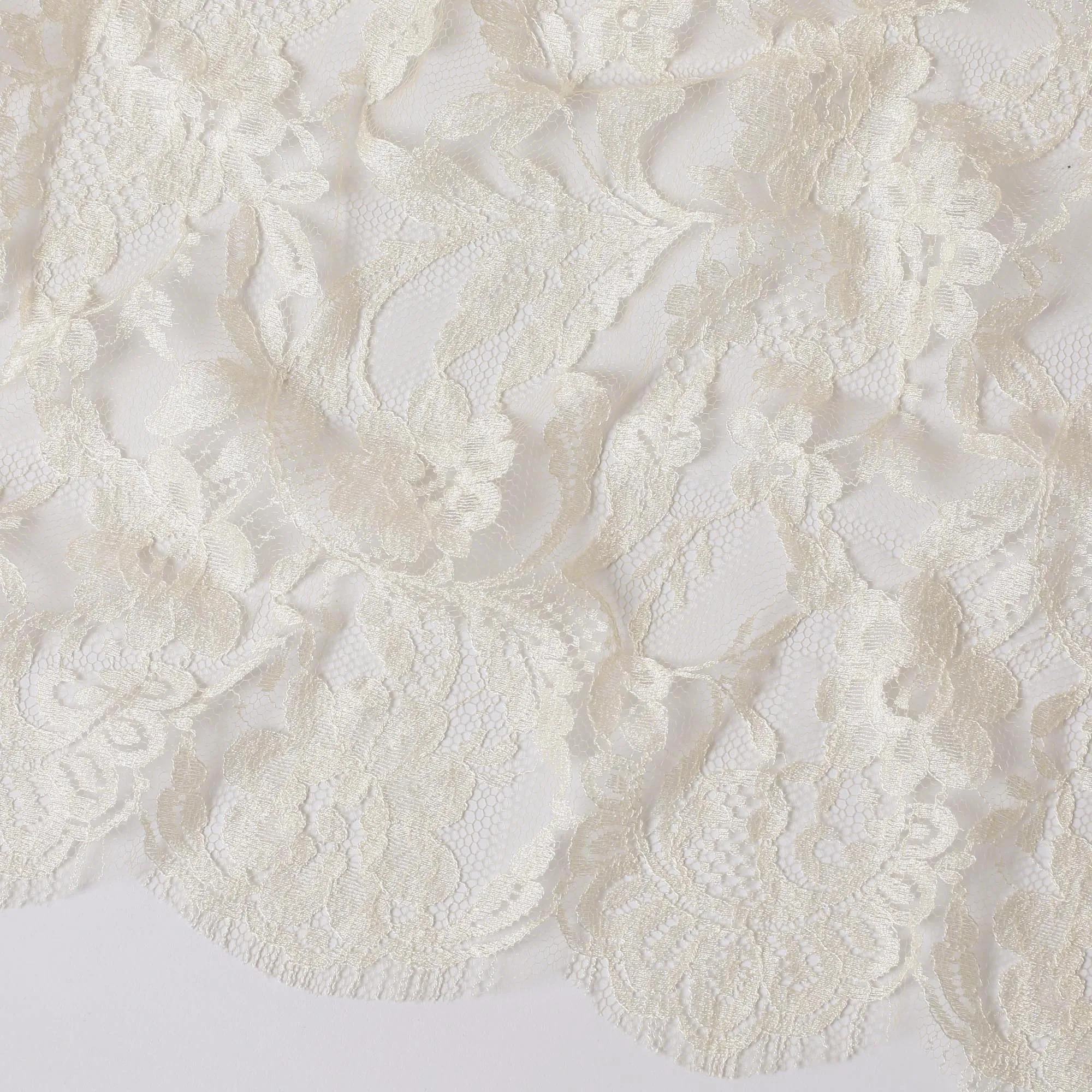 Light beige, blonde yellow Premium pure French Chantilly lace fabric in floral design-D14043S