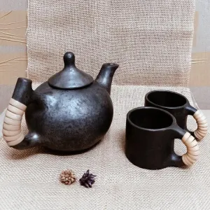 Longpi Black Pottery Small Tea Set | Mugs for Kitchen