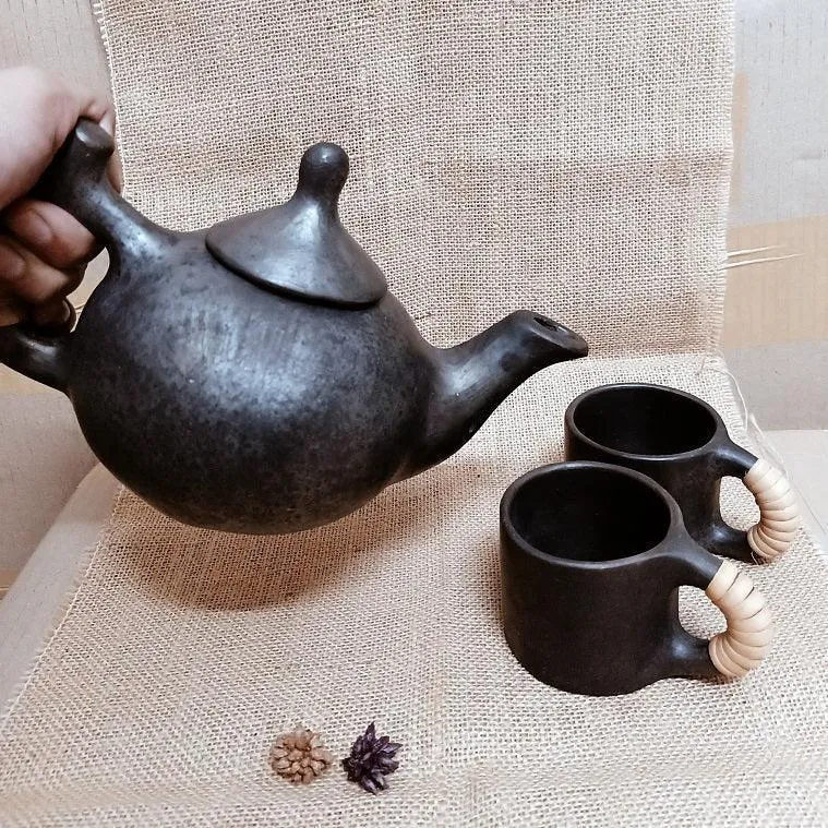 Longpi Black Pottery Small Tea Set | Mugs for Kitchen