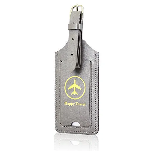 Luggage Tags, Acdream Leather Case Luggage Bag Tags Travel Tags 2 Pieces Set (Grey)