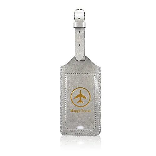 Luggage Tags, Acdream Leather Case Luggage Bag Tags Travel Tags 2 Pieces Set (Grey)