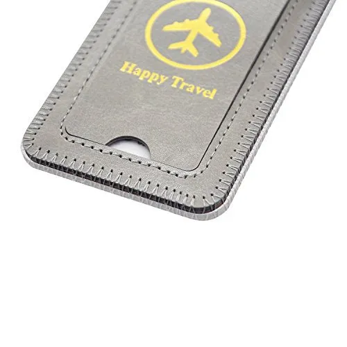 Luggage Tags, Acdream Leather Case Luggage Bag Tags Travel Tags 2 Pieces Set (Grey)