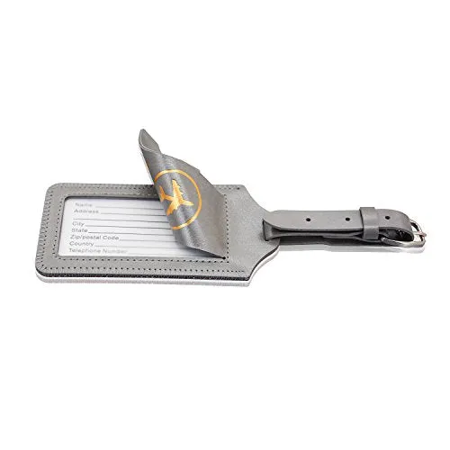 Luggage Tags, Acdream Leather Case Luggage Bag Tags Travel Tags 2 Pieces Set (Grey)