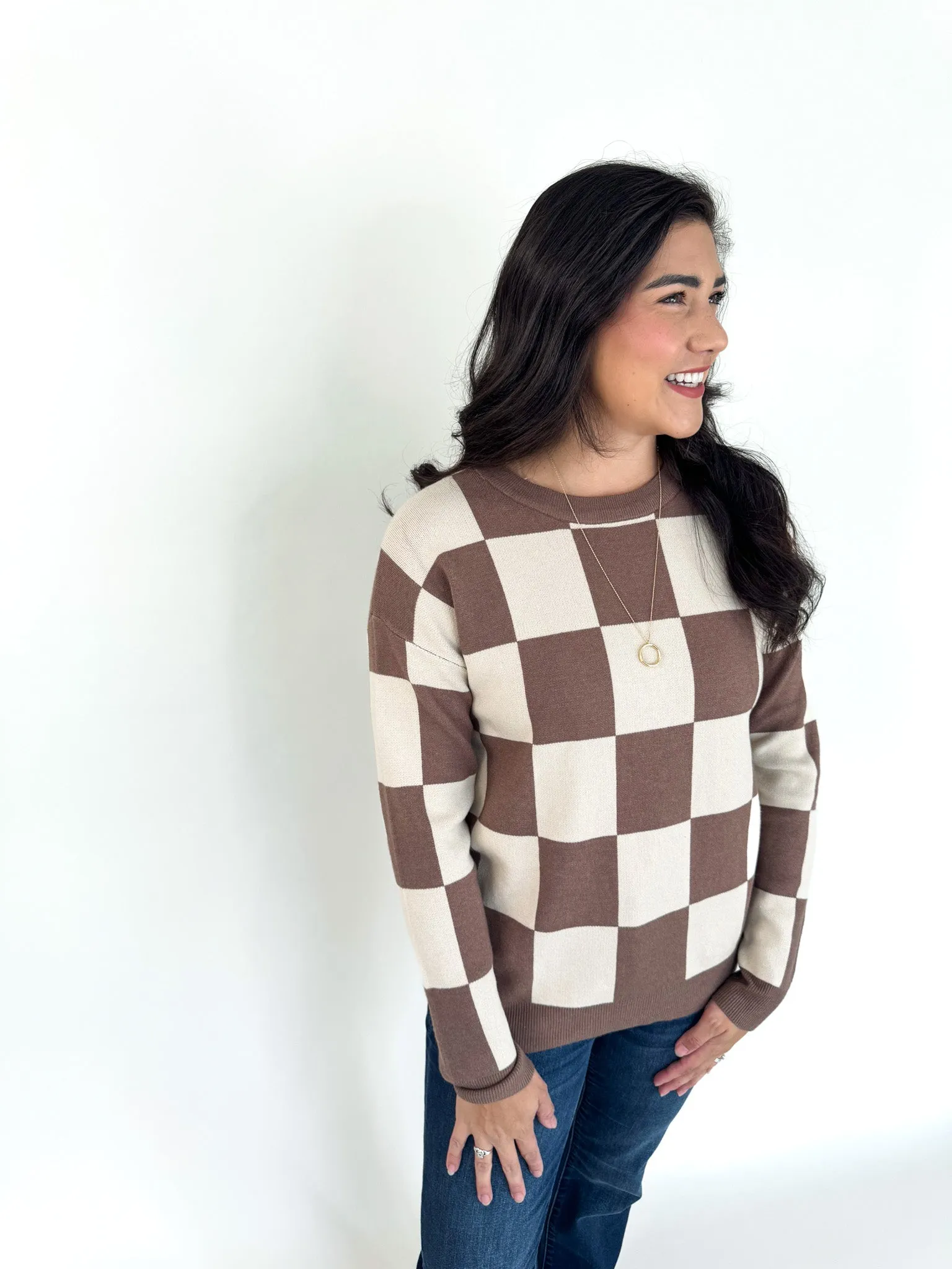 Makayla Checkerboard Oversized Sweater