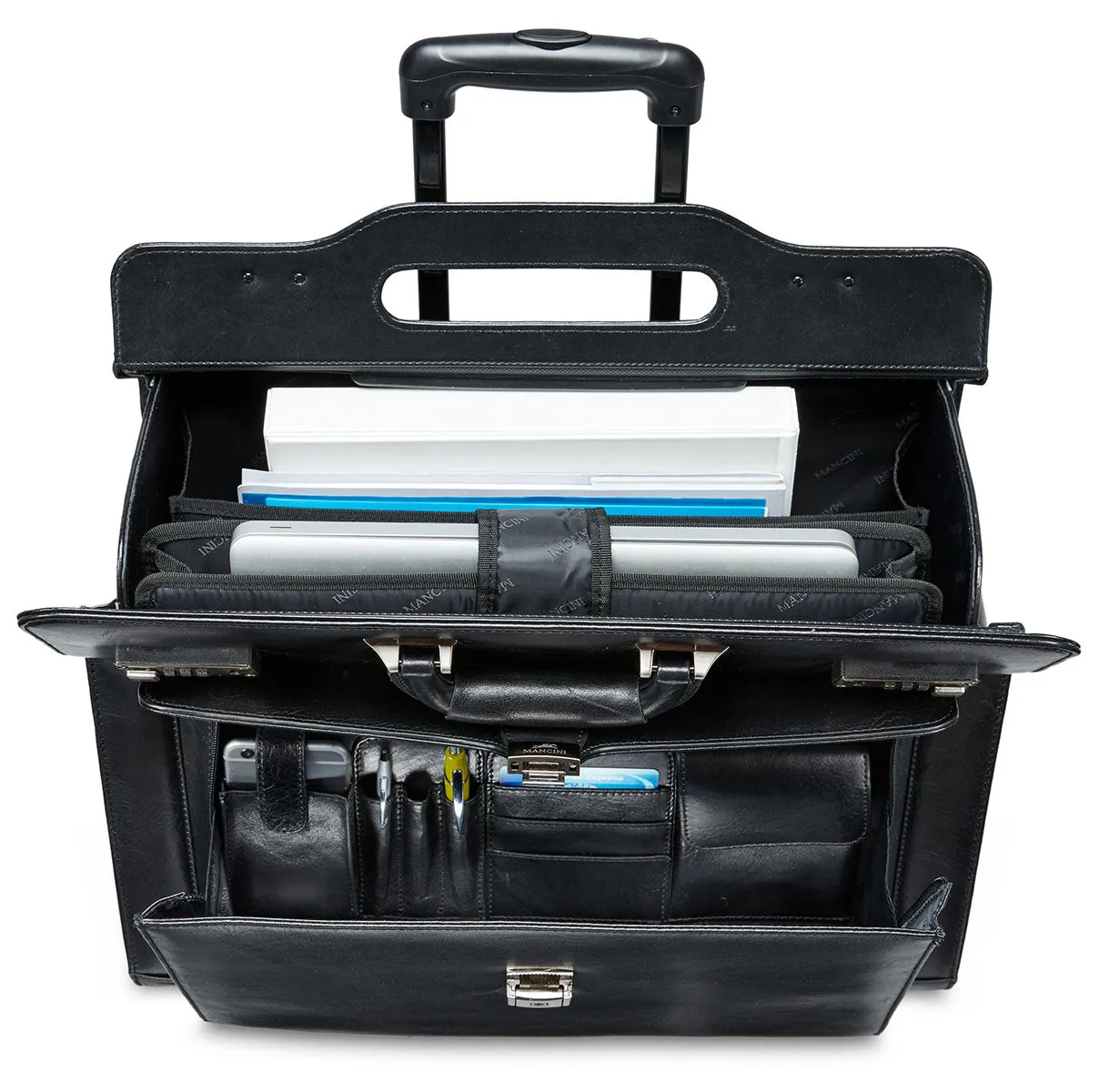Mancini Leather Signature Deluxe Wheeled Catalog Case Black