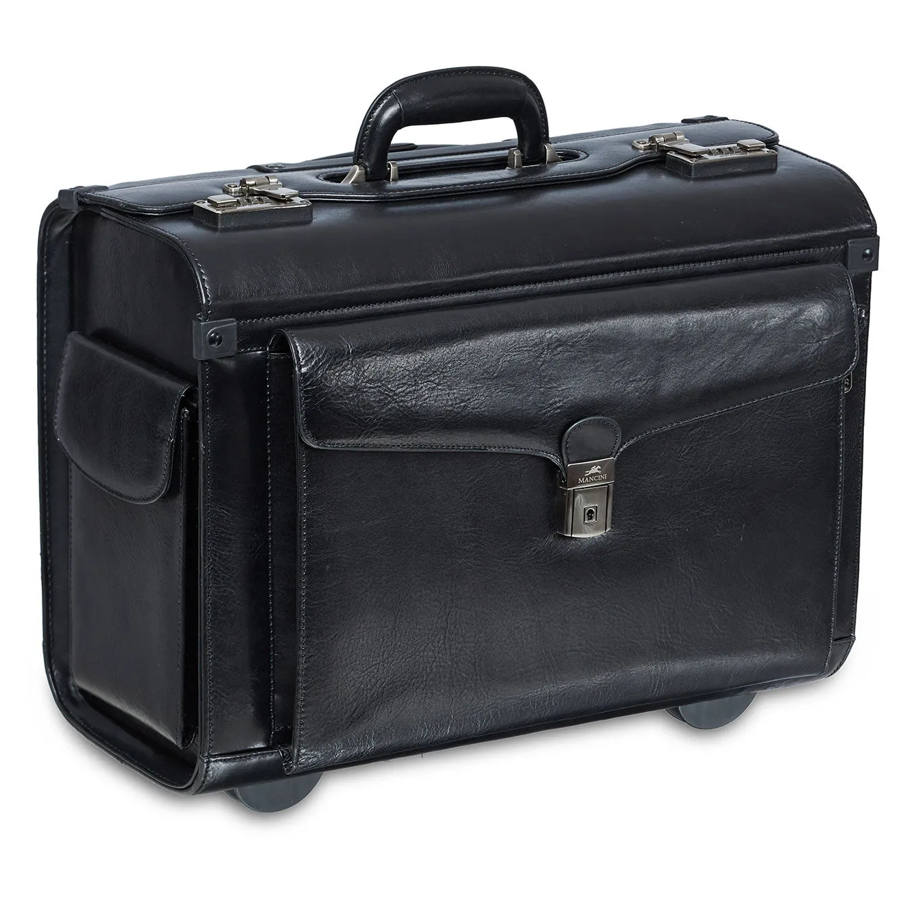 Mancini Leather Signature Deluxe Wheeled Catalog Case Black