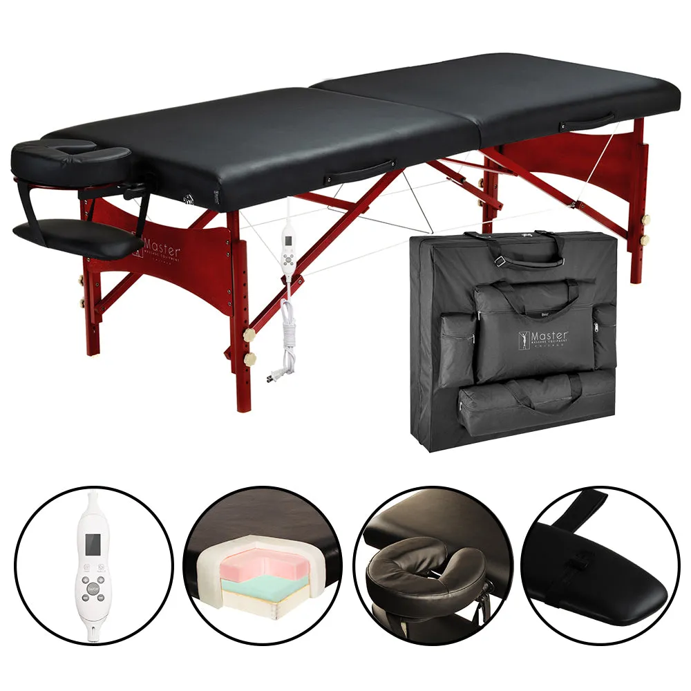 Master Massage 70cm Roma Portable Massage Table Package with THERMA-TOP - Built-In Adjustable Heating System for Extreme Comfort! (Black)