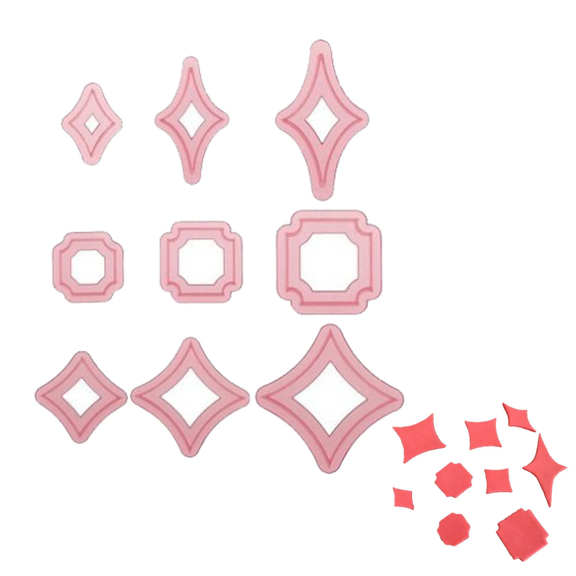 Modern Square Fondant Cutter 9Pcs Set Plastic