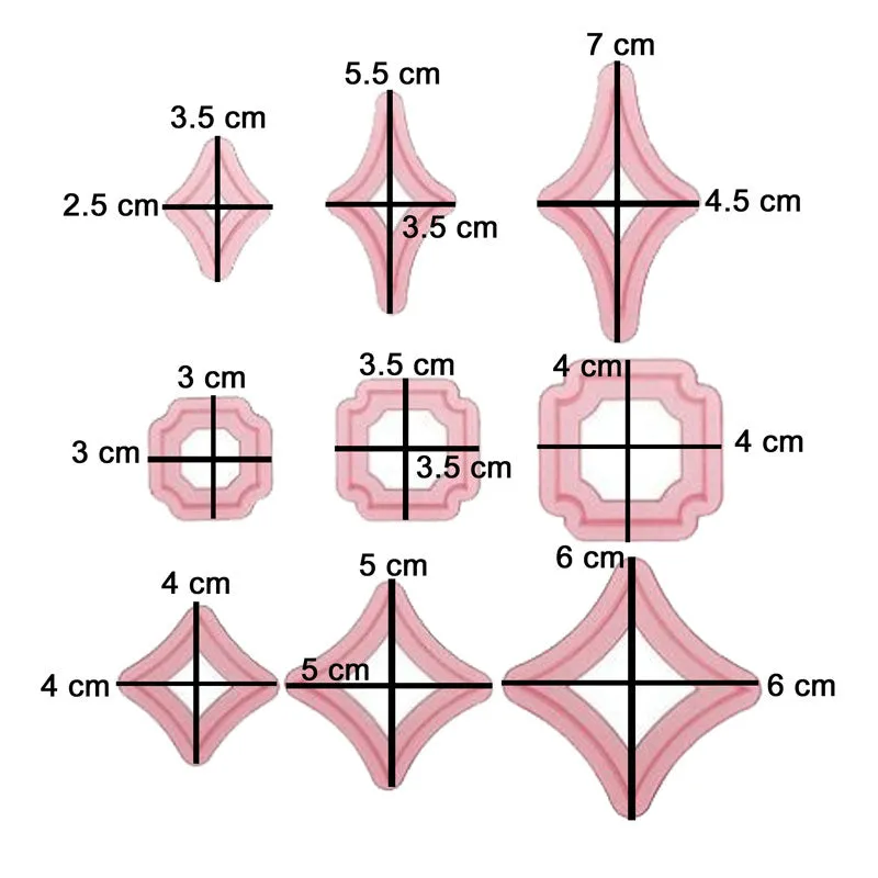 Modern Square Fondant Cutter 9Pcs Set Plastic