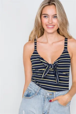 Navy & Yellow Stripes Front Bow Bodysuit