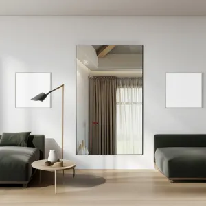 Oversized Modern Square Bathroom Mirror with Black Frame, Decorative Large Wall Mirror, Aluminum Frame, Vertical or Horizontal (60x36 Inch)
