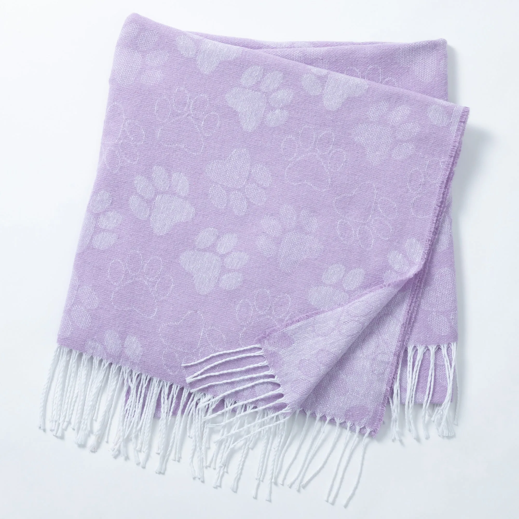 Paw Print Cotton Blend Throw Blanket with Fringe - 70” x 56”