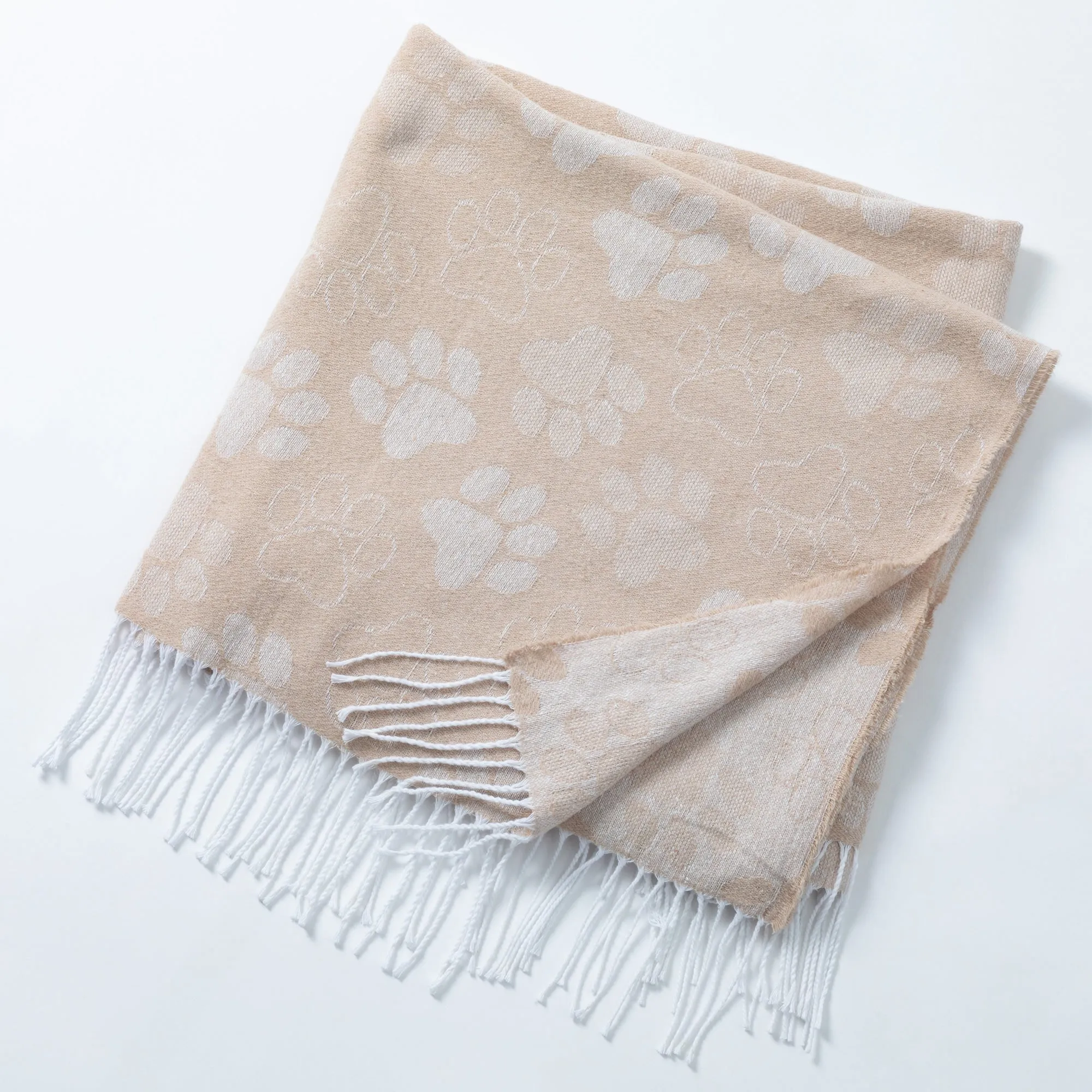 Paw Print Cotton Blend Throw Blanket with Fringe - 70” x 56”