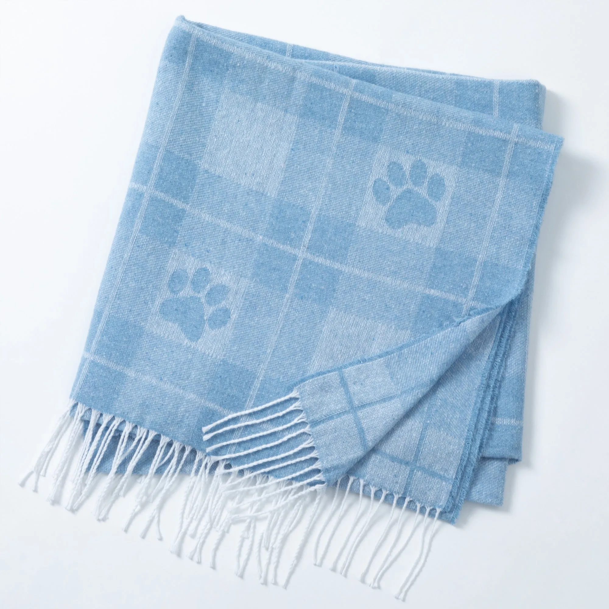 Paw Print Cotton Blend Throw Blanket with Fringe - 70” x 56”