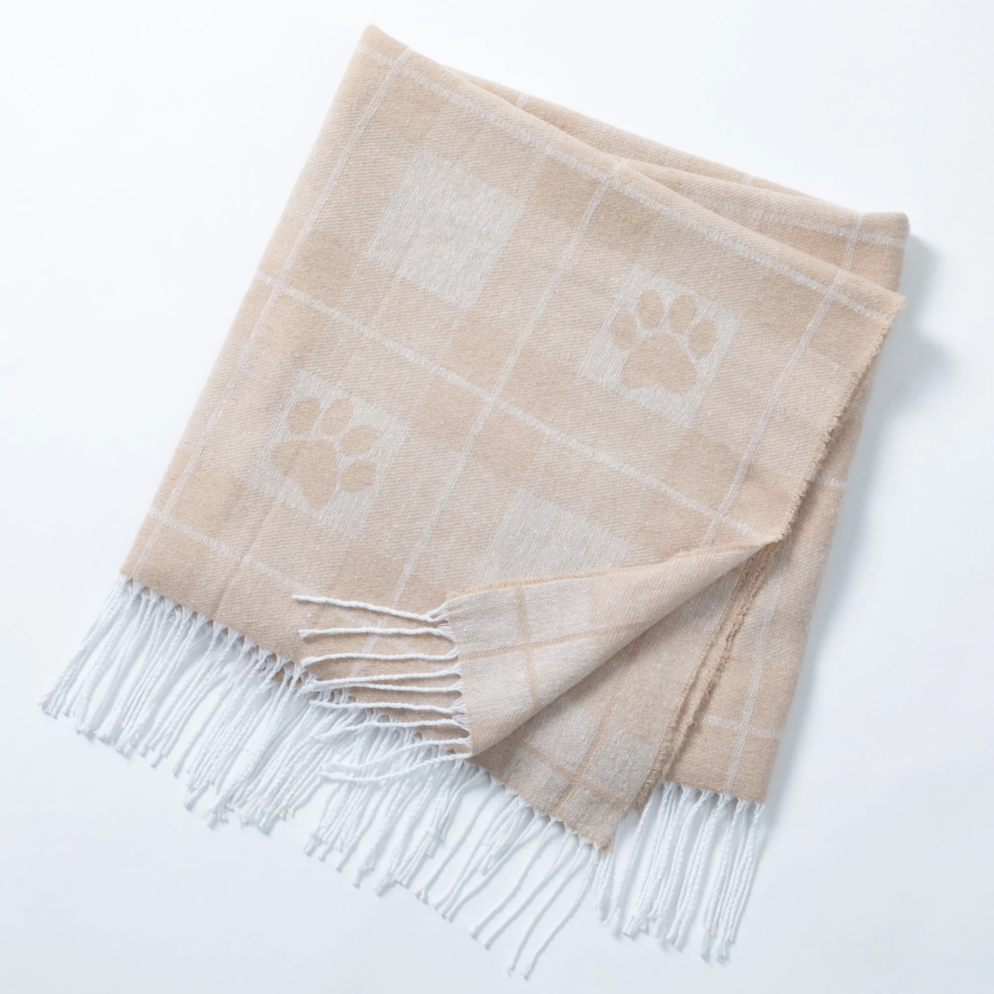 Paw Print Cotton Blend Throw Blanket with Fringe - 70” x 56”