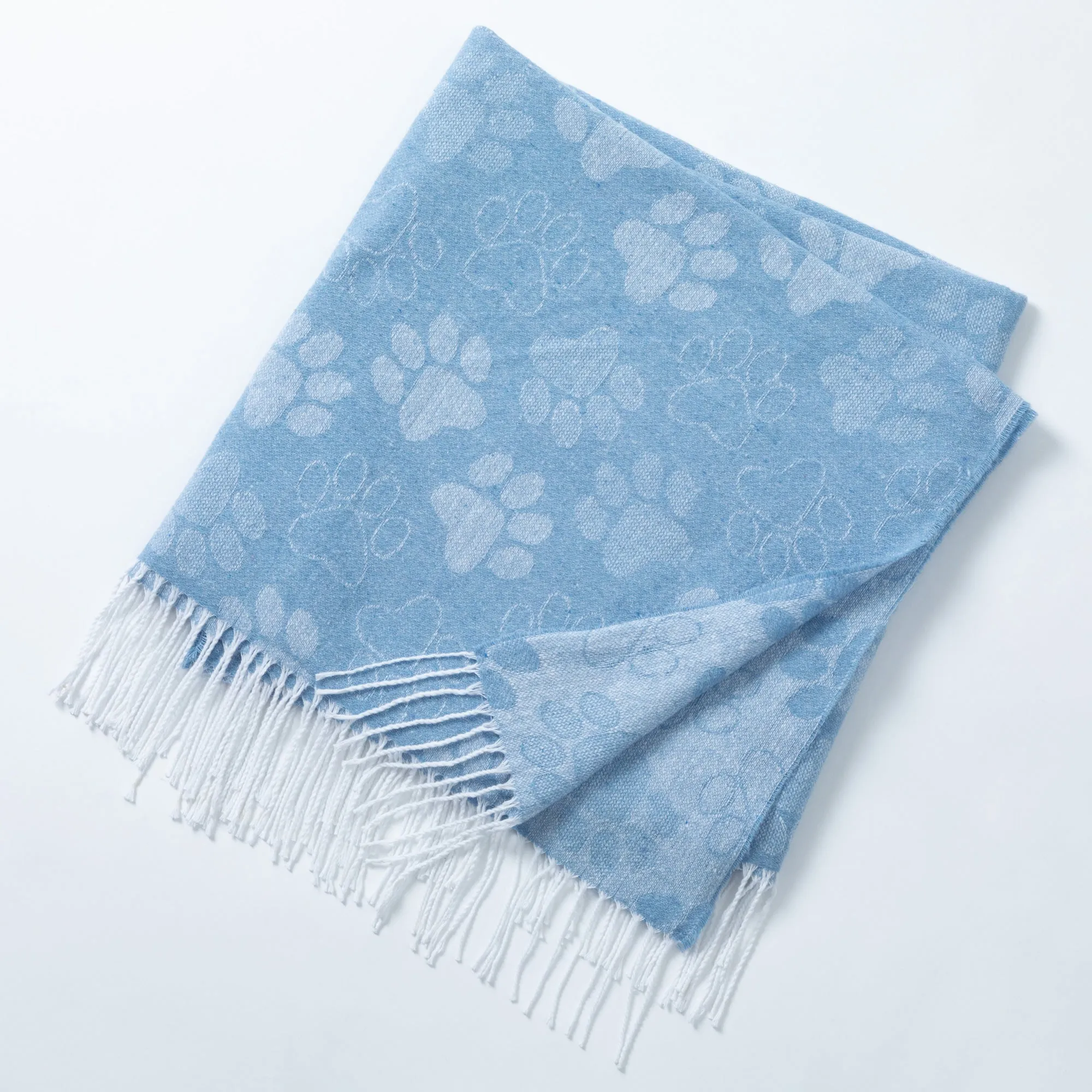 Paw Print Cotton Blend Throw Blanket with Fringe - 70” x 56”