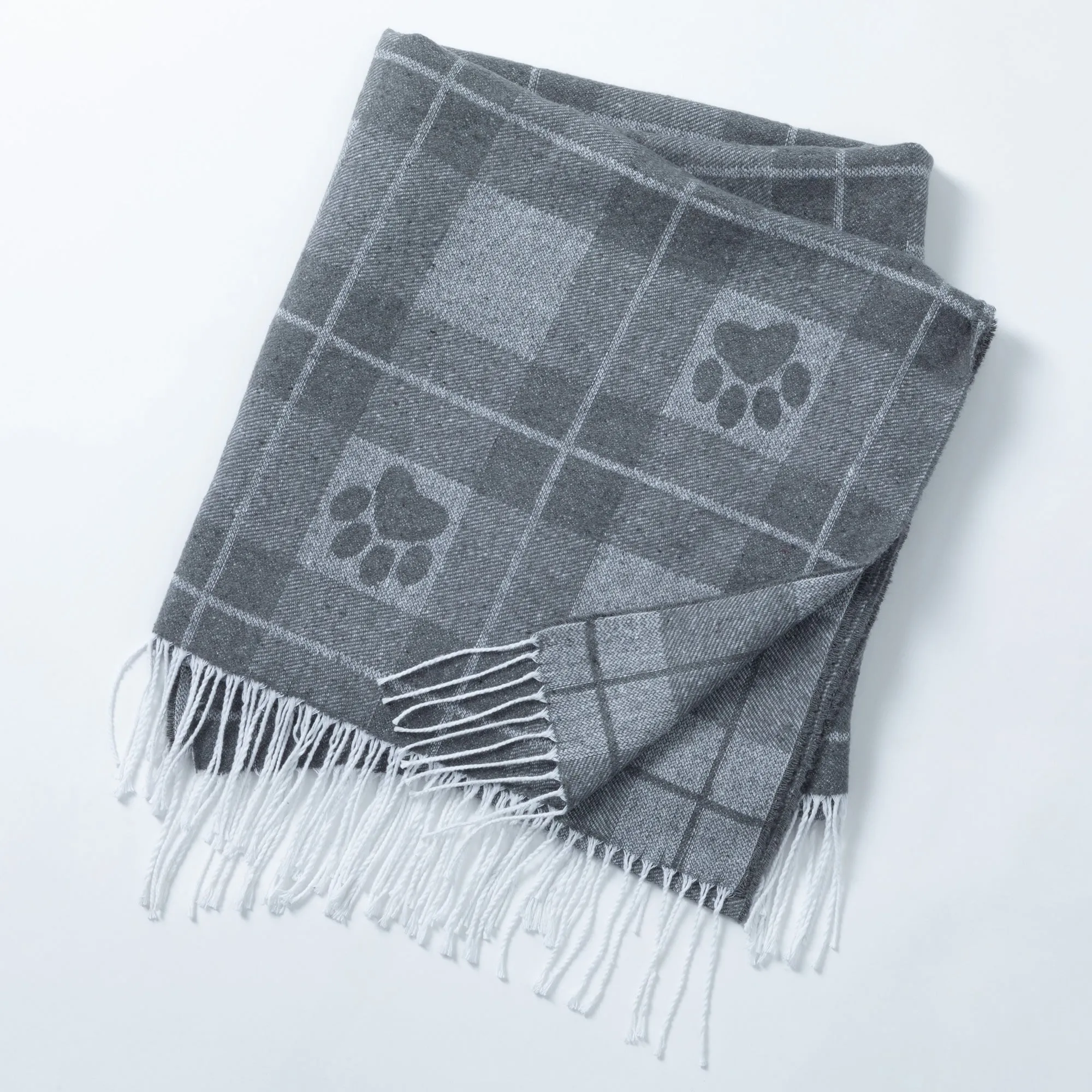 Paw Print Cotton Blend Throw Blanket with Fringe - 70” x 56”