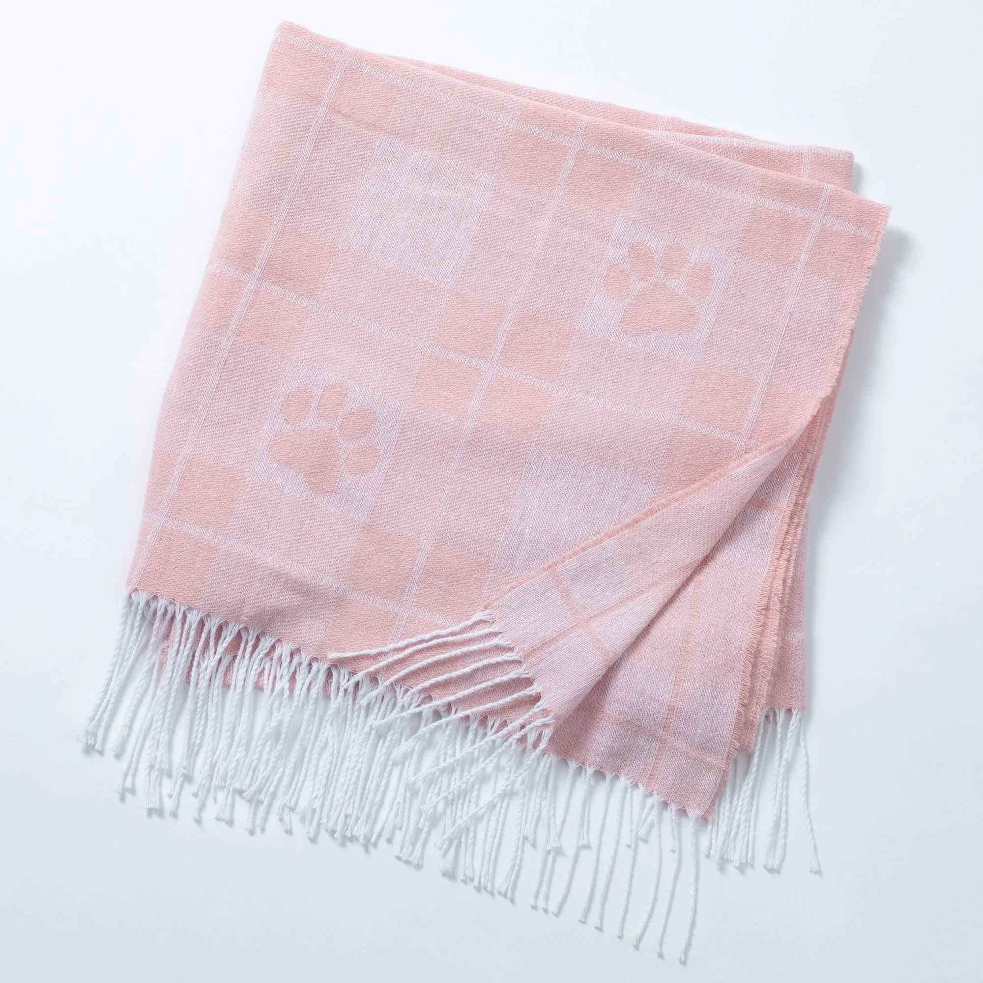Paw Print Cotton Blend Throw Blanket with Fringe - 70” x 56”