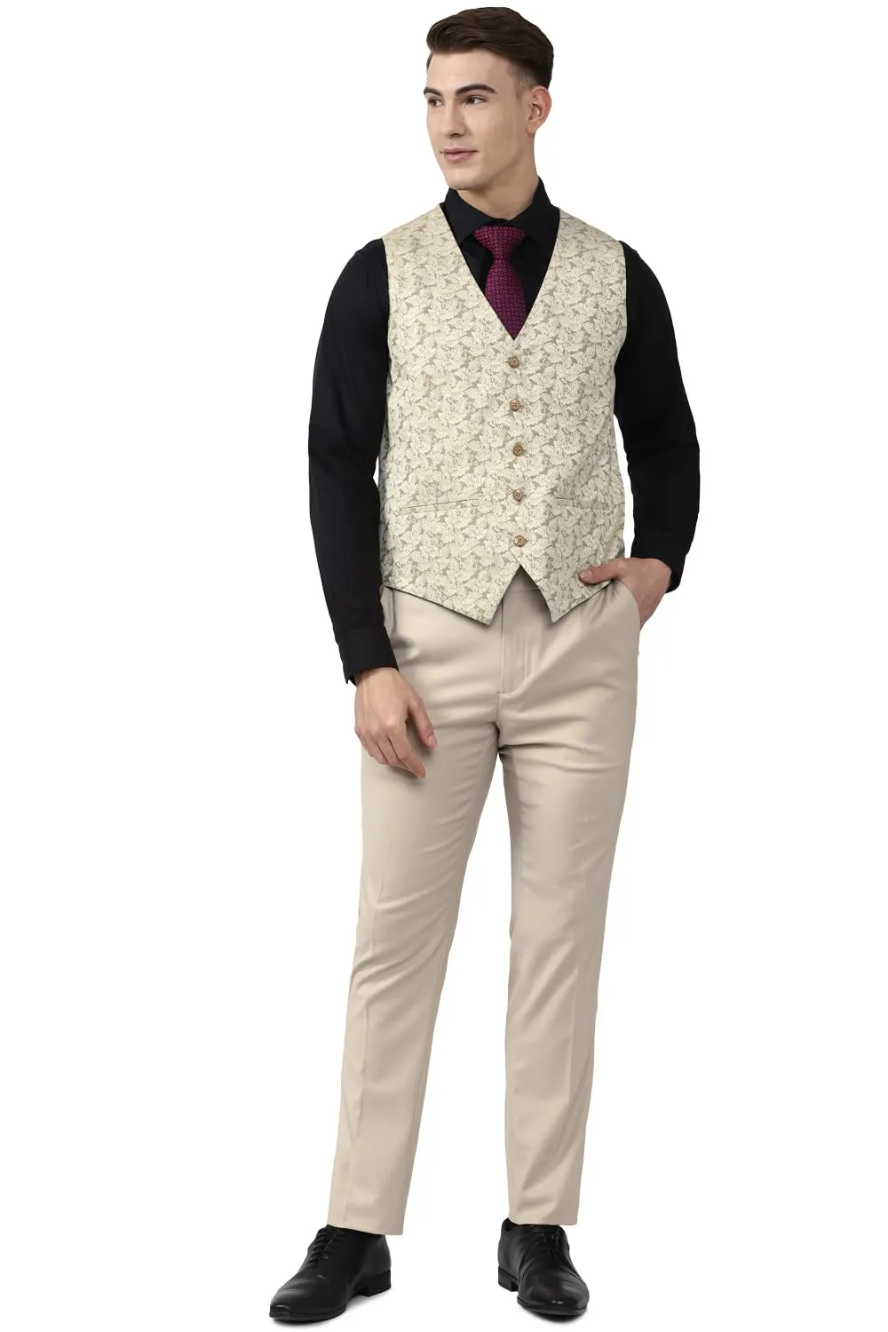 Peter England Men's Polyester Blend Three Piece Suit (PIS3SNSPZ88838_Cream