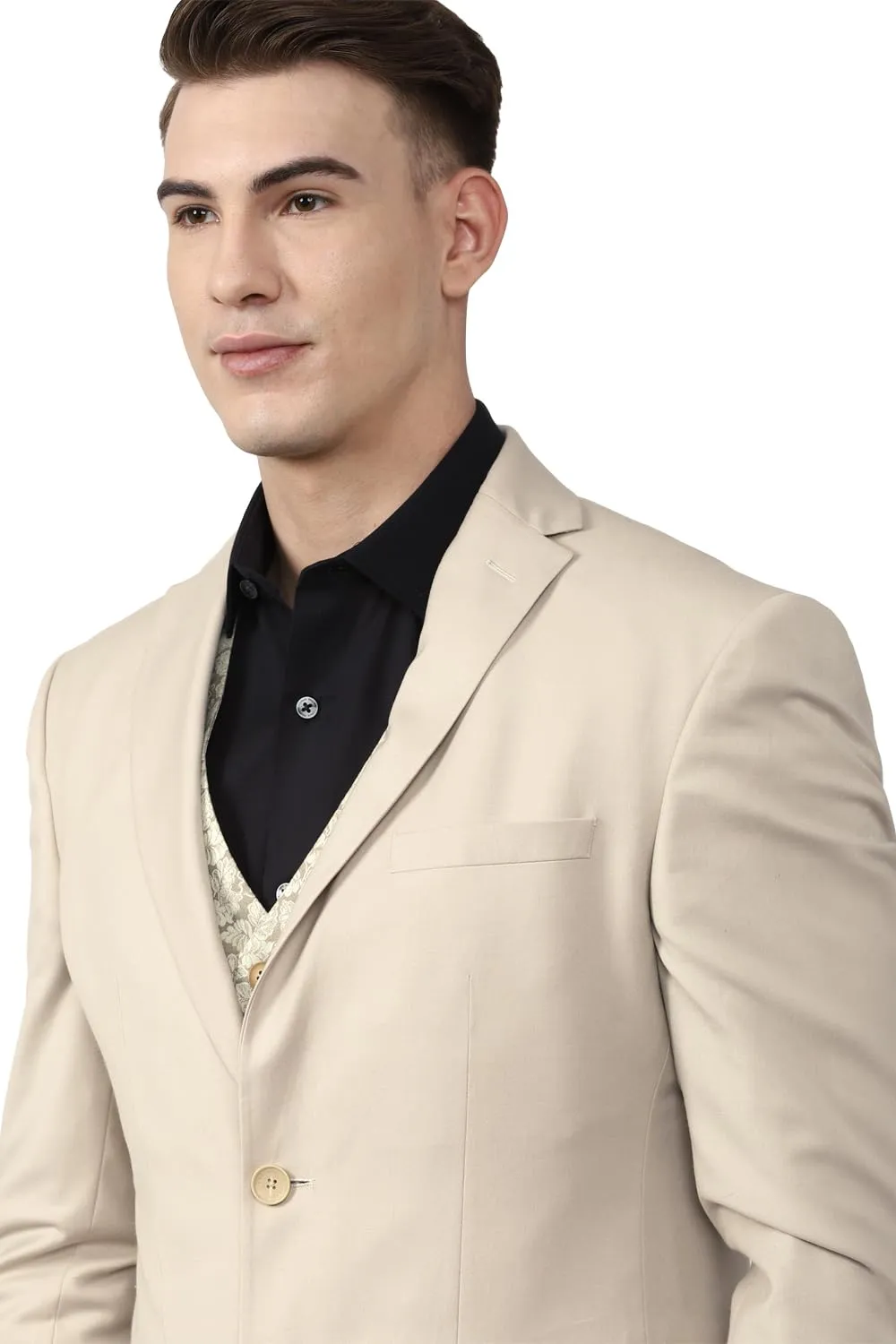 Peter England Men's Polyester Blend Three Piece Suit (PIS3SNSPZ88838_Cream