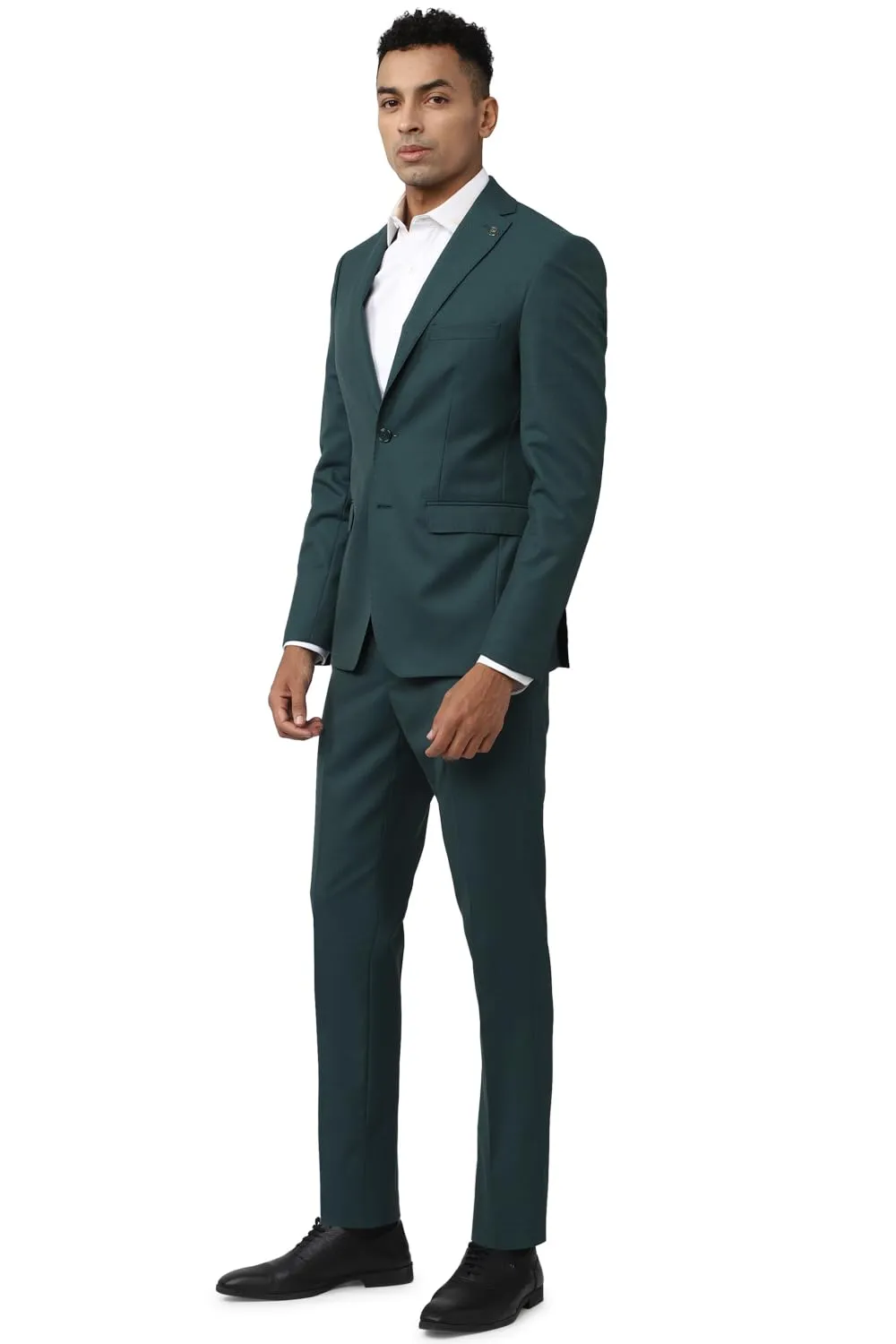 Peter England Men's Polyester Blend Two Piece Suit (PISUONSFM90219_Green