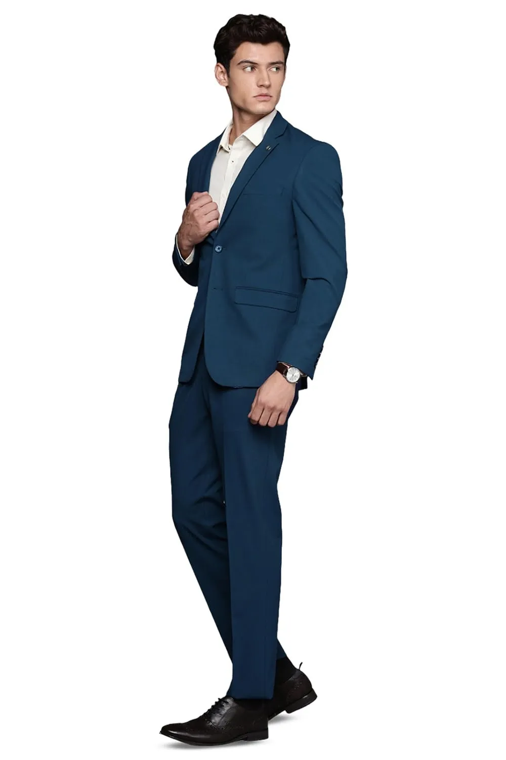 Peter England Men's Polyester Blend Two Piece Suit (PISUWNSPD02982_Navy