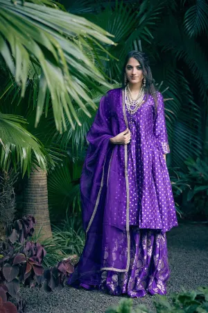 Purple Banarasi kali kurta set