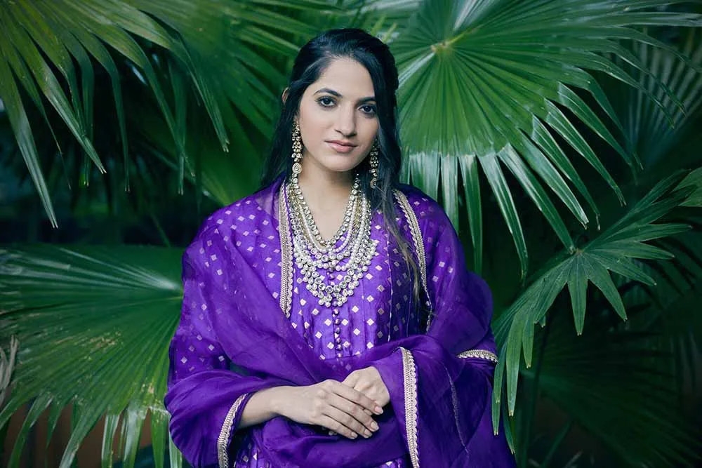 Purple Banarasi kali kurta set