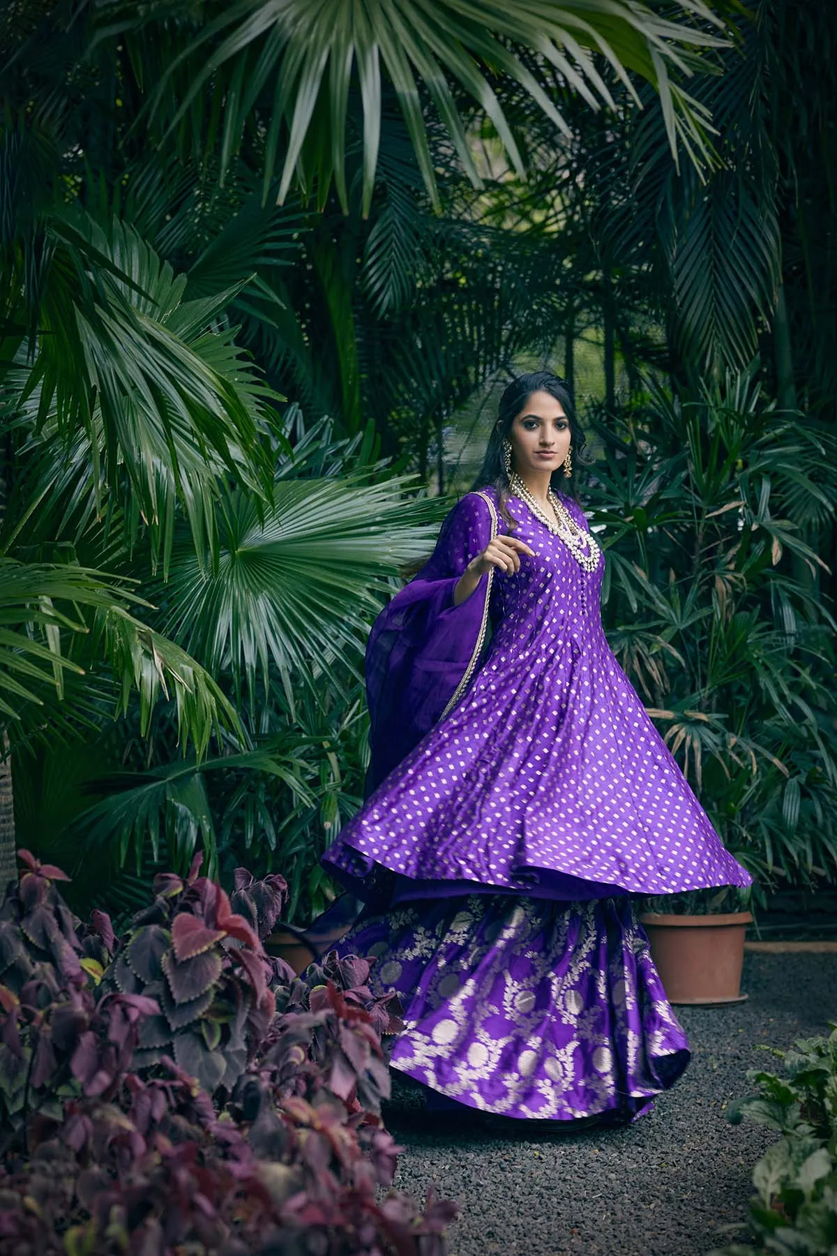 Purple Banarasi kali kurta set