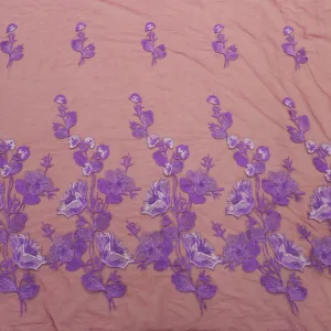 Purple Embroidered Tulle Fabric