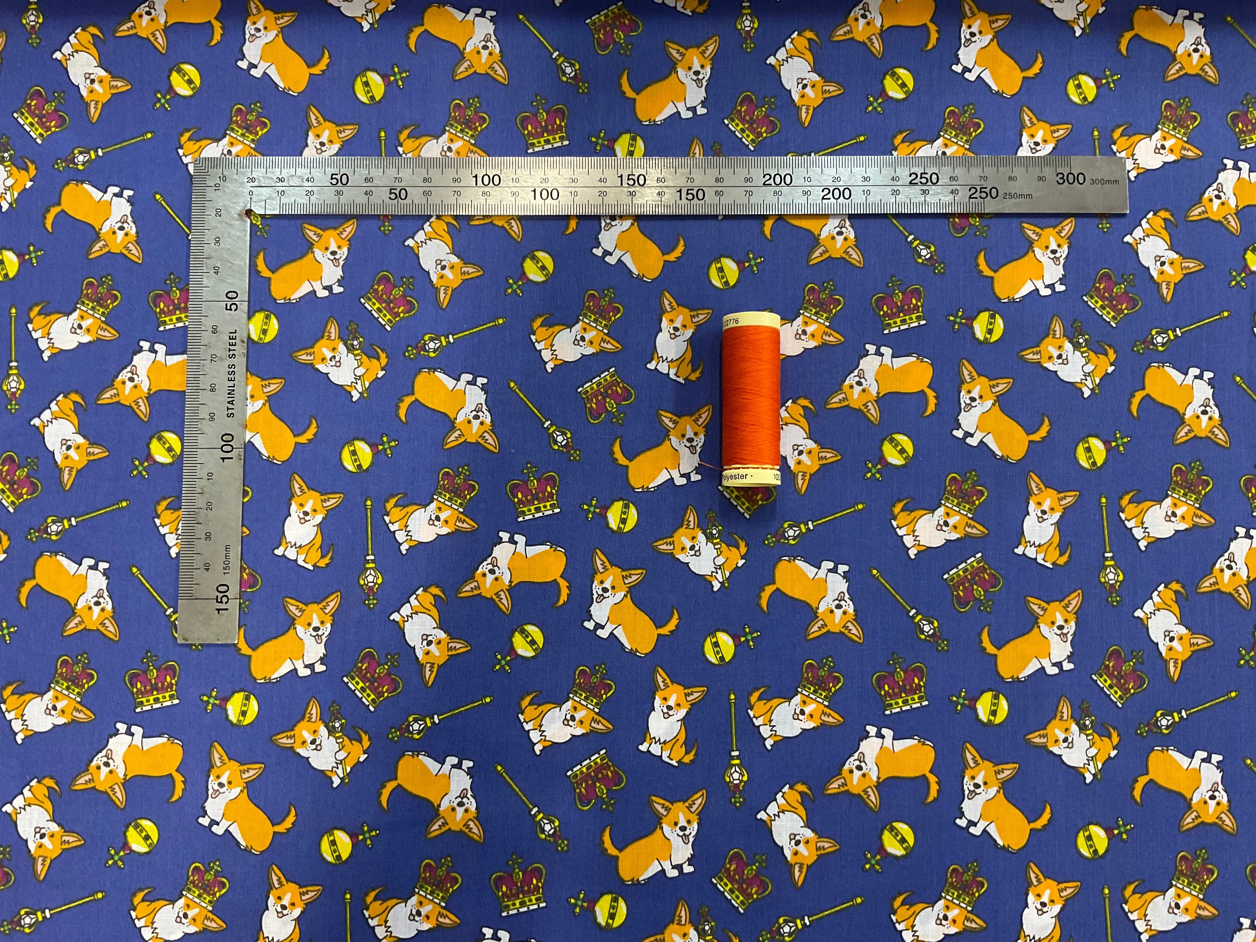 SALE - Corgis in Crowns Cotton Polyester Blend Fabric