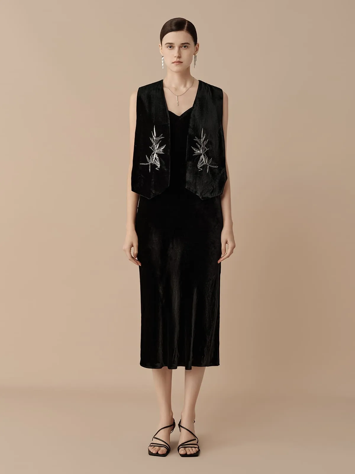 SILKINC Silk Velvet Embroidered Vest