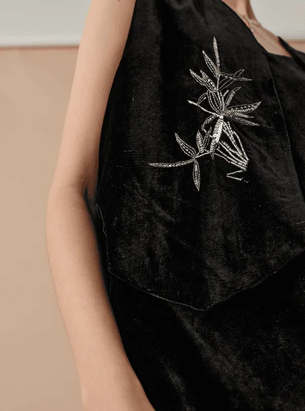 SILKINC Silk Velvet Embroidered Vest
