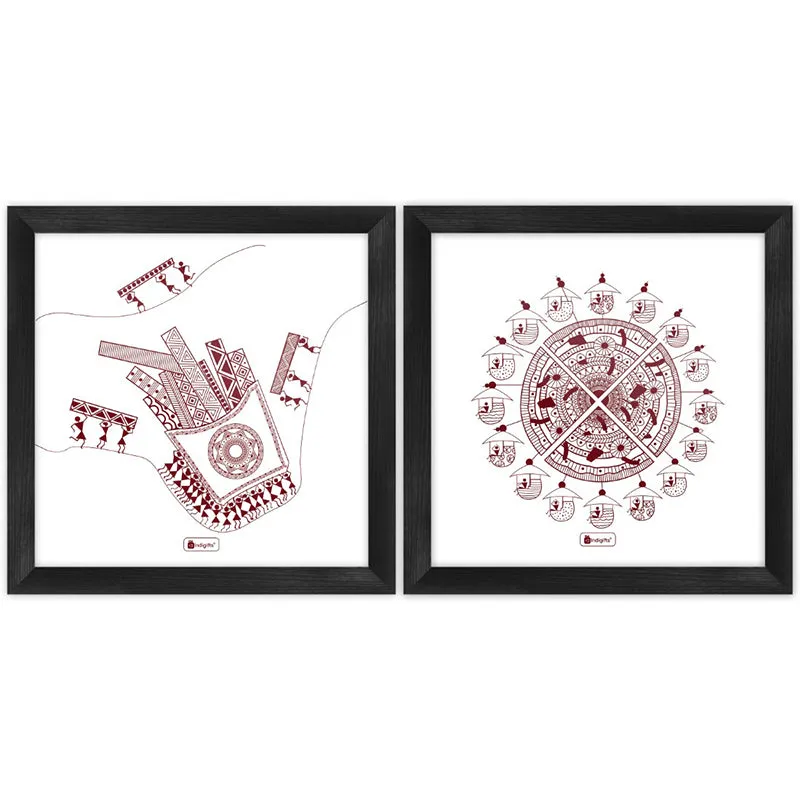 Warli Abstract Wall Art - Set Of Two